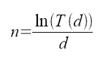 n=ln(T(d))/d