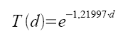 T(d) = e^(-1,21997*d)